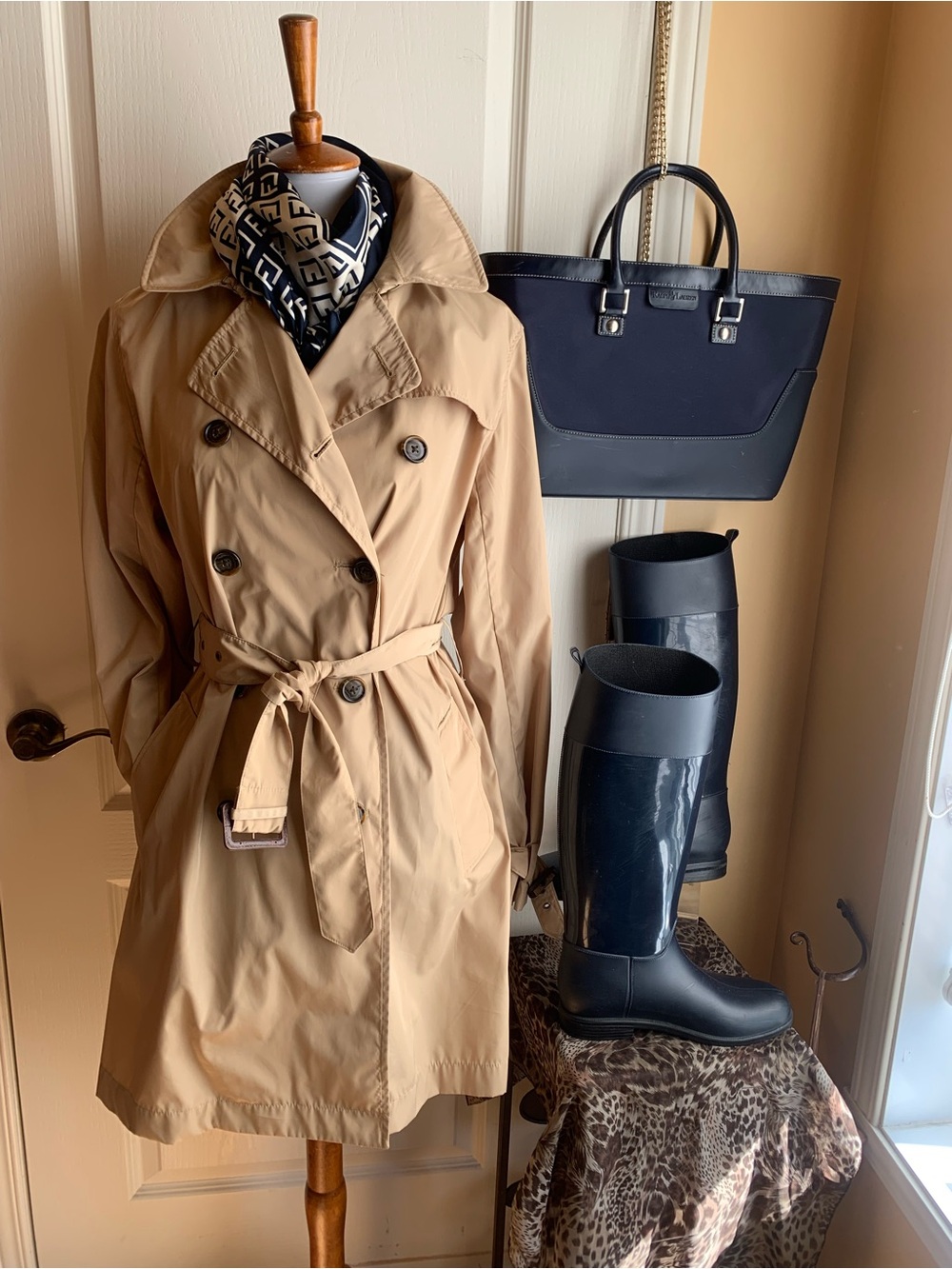 Tan Double-Breasted Trench rain Coat